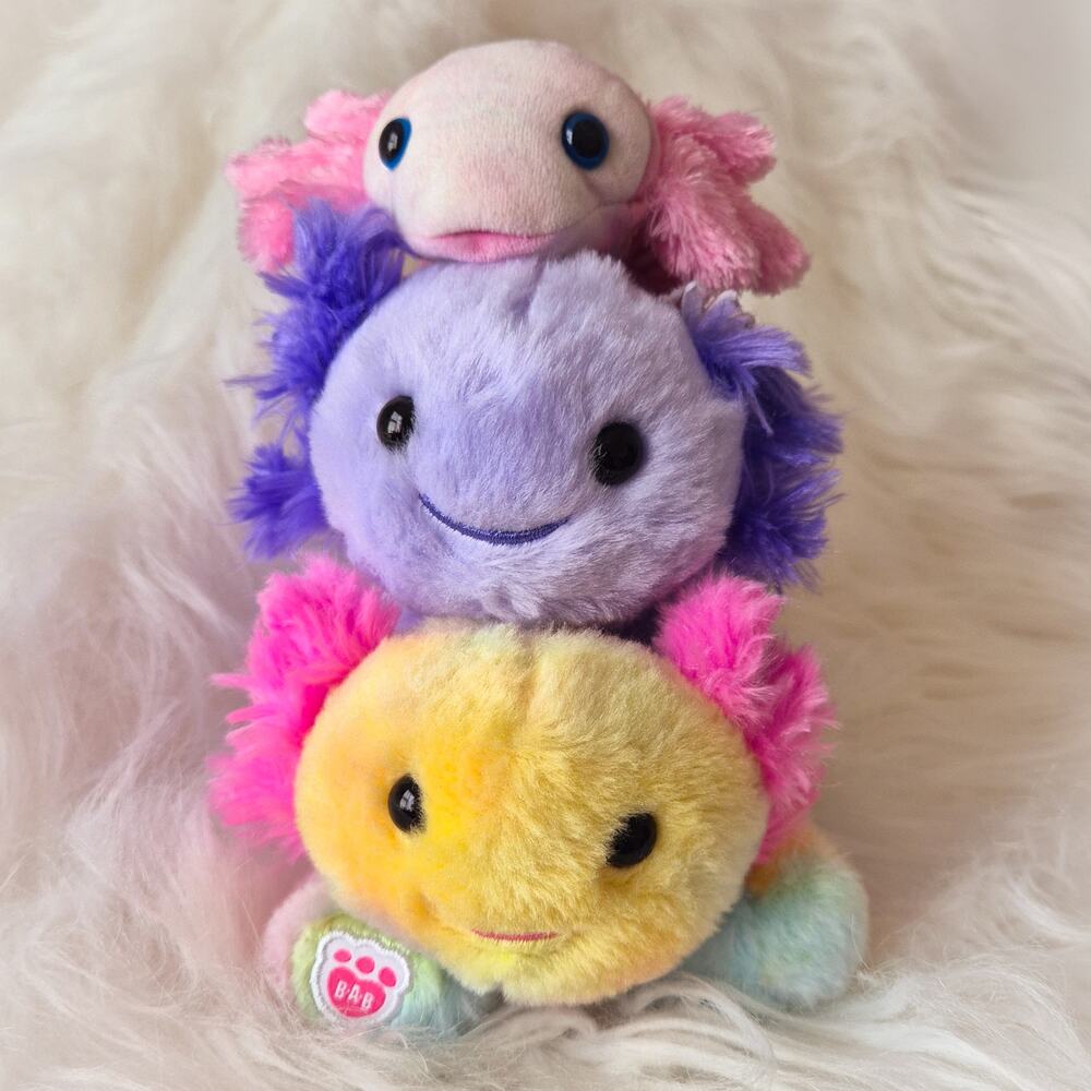 Build-A-Bear Mini Beans Axolotl Plush Lot Folkmanis Finger Puppet Set